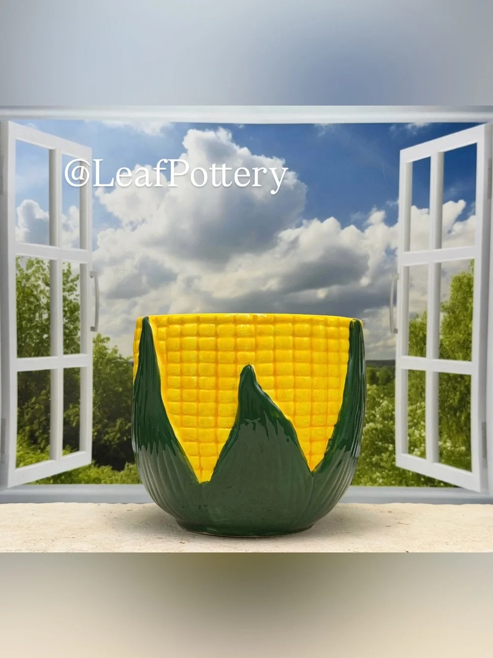 Ceramic Corn Planter - Vintage Style Corn Cob Pot - Yellow and Green Planter